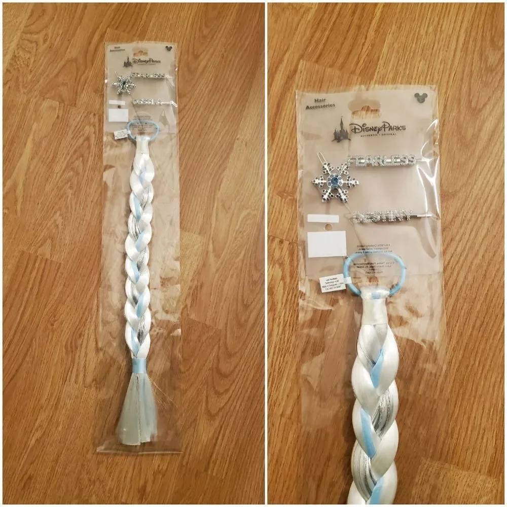 Disney Parks Elsa Frozen Hair Accessory Set Ponytail Braid Barrettes & Sparkle